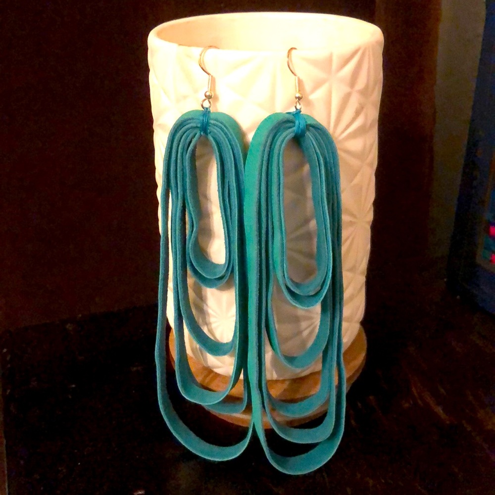 Teal leather earrings handmade